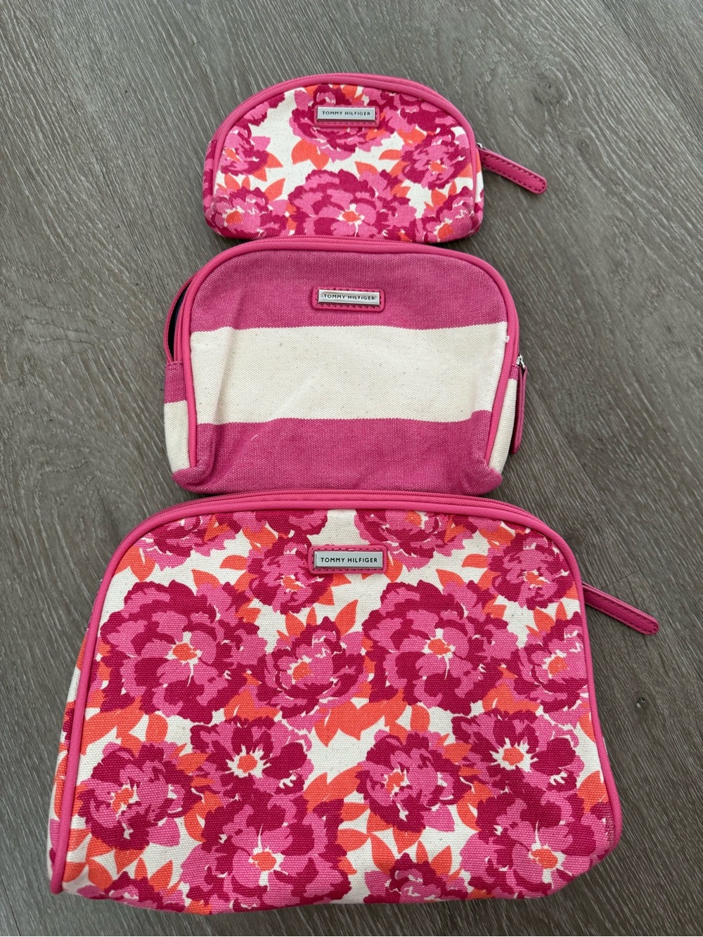 Tommy Hilfiger Pink Floral & Cream 3-Piece Pouch Set